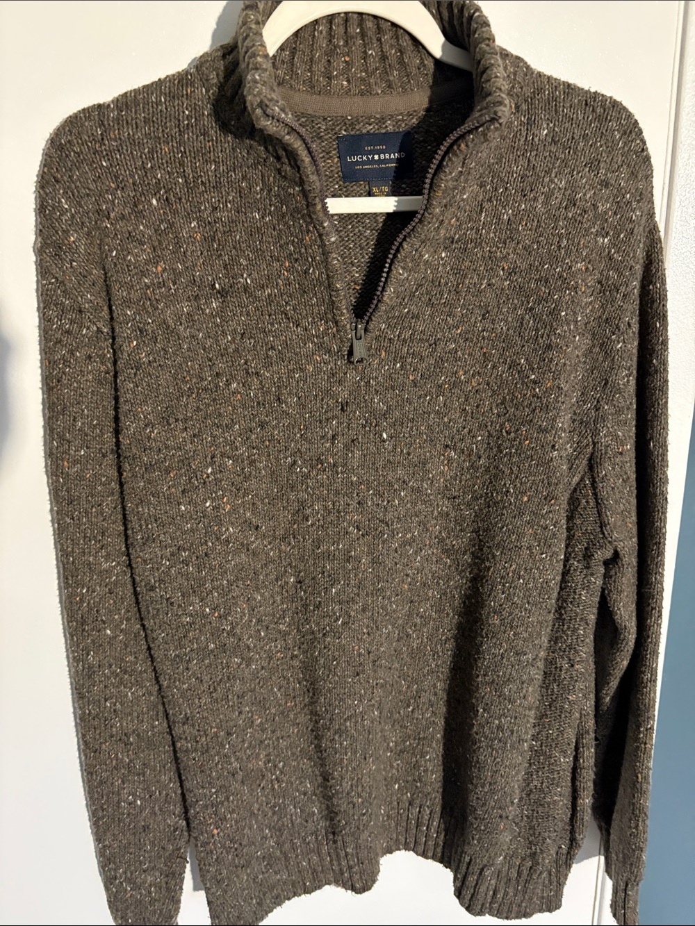 Lucky Brand Men's Speckled Dark Brown Half-Zip Sweater